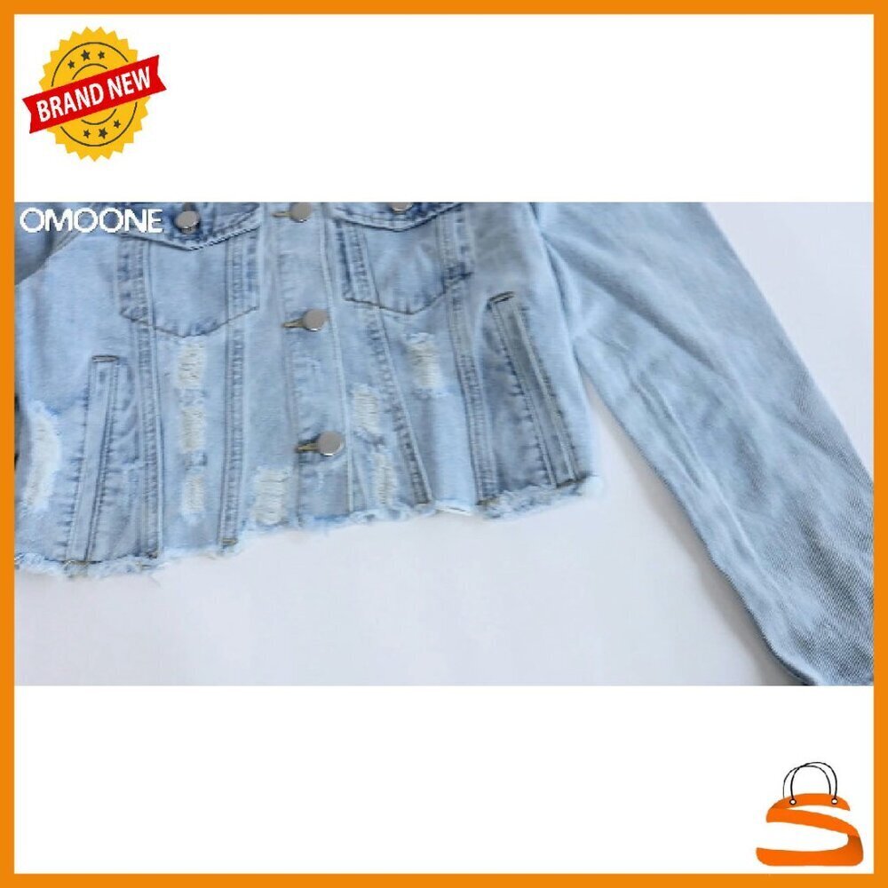 Ripped Puff Sleeve Denim Crop Top Long-Sleeve Jean Jacket - Picture 8 of 8